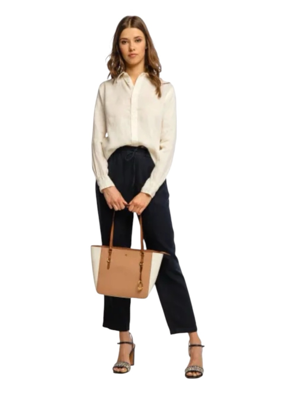 Lauren Ralph Lauren Leather Oxford tote bag two tone with zip closure